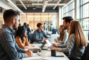 Employees collaborating in a modern M&T Bank office