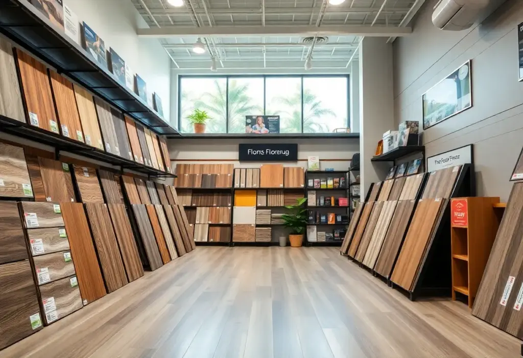 Showroom at WJ Grosvenor branch in Warwick featuring diverse flooring options.