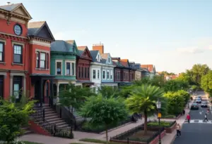 A picturesque view of a Baltimore neighborhood filled with community life and charm.
