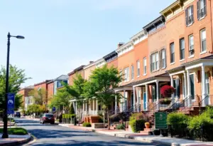 A Baltimore neighborhood with diverse homes and green spaces
